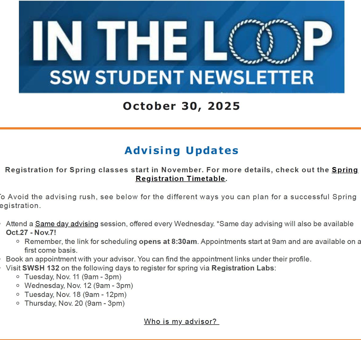 Fall 2025 SSW In The Loop Newsletter October 30, 2025 image