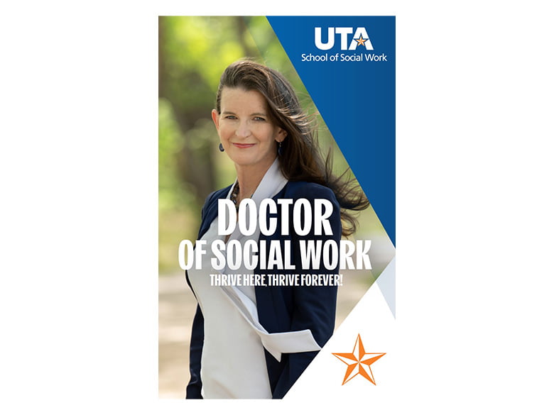 Doctor of Social Work brochure with a photo of a UTA student.