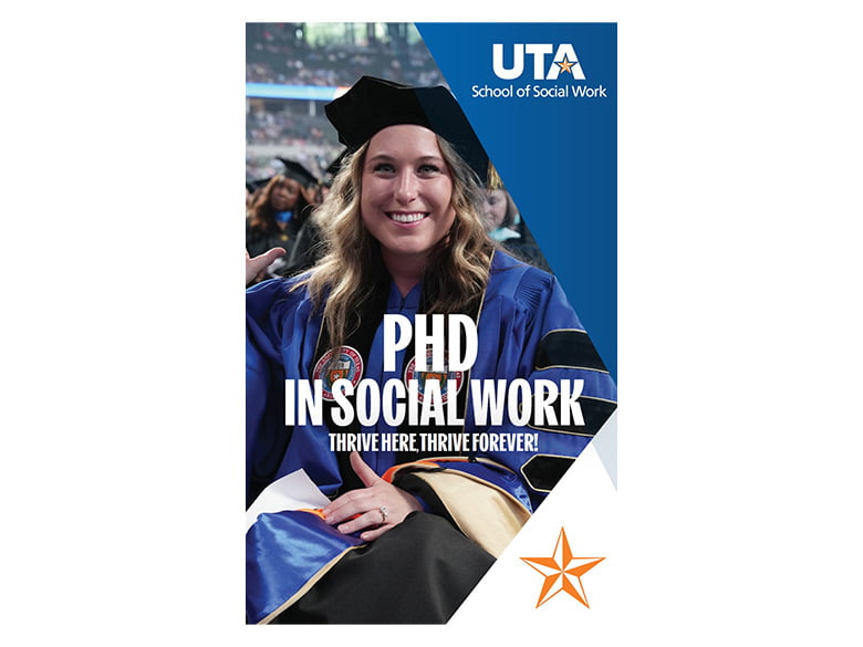 PhD in Social Work brochure with a PhD graduate.