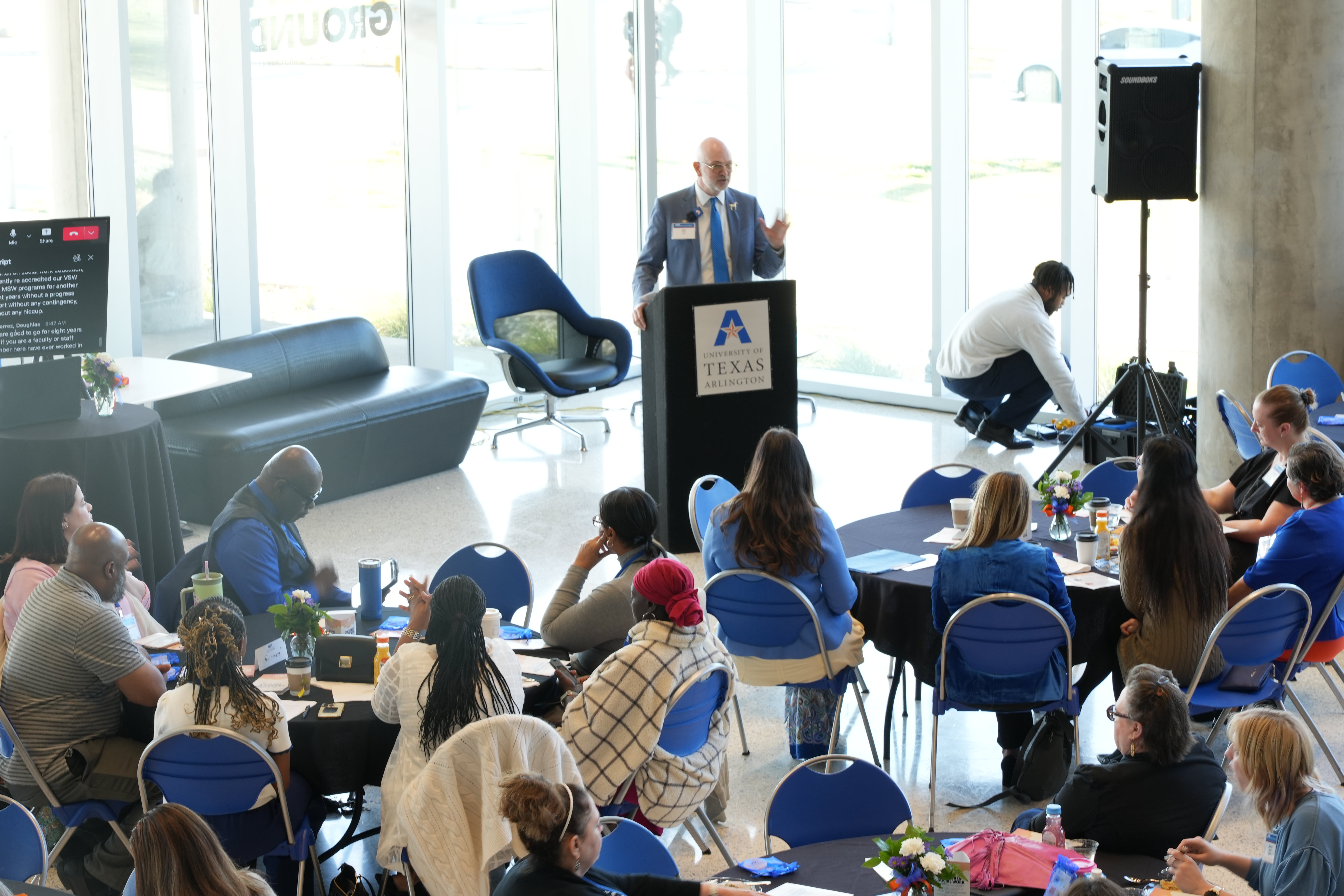 The School of Social Work Dean, Kirk Foster, speaking during the Alumni breakfast.