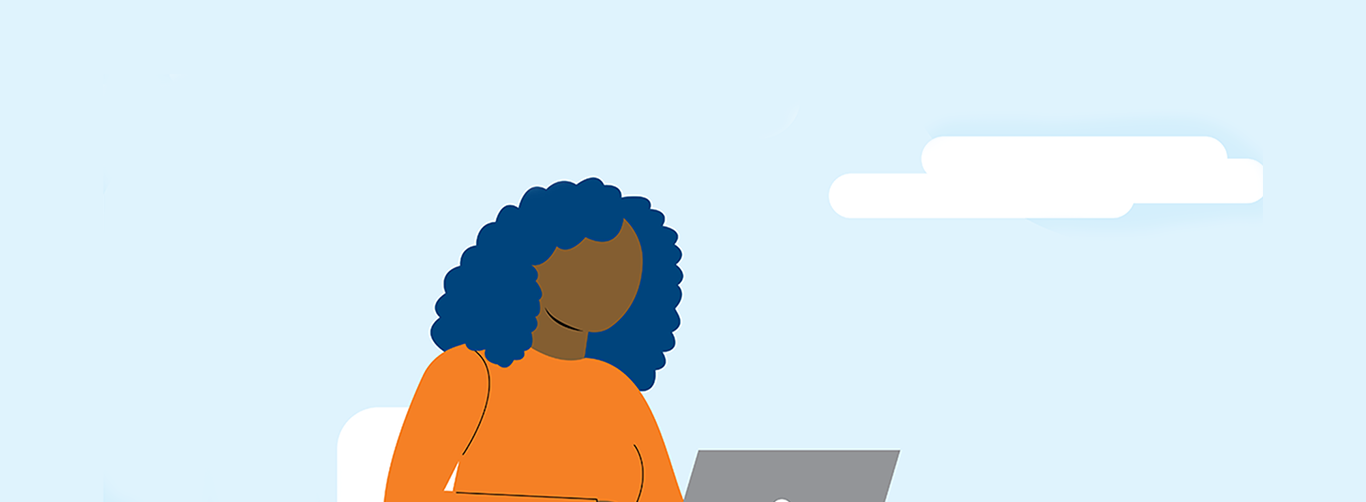 Graphics of a person on a computer