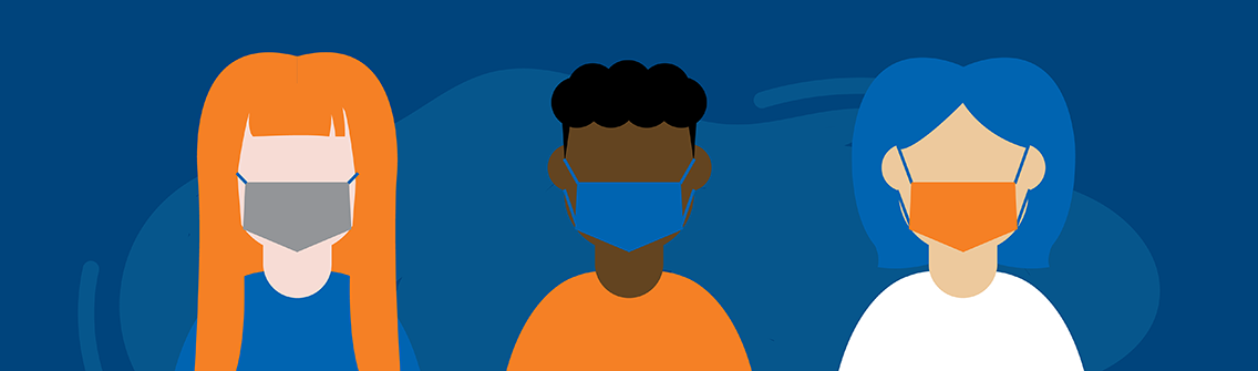 graphics of students wearing face masks