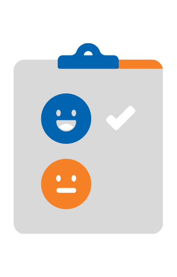 graphics of a clip board with smiling face on it