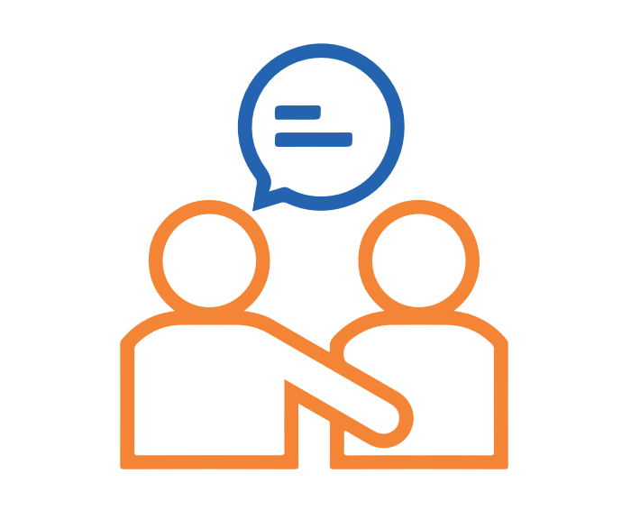 icon portraying support by means of two people supporting each other