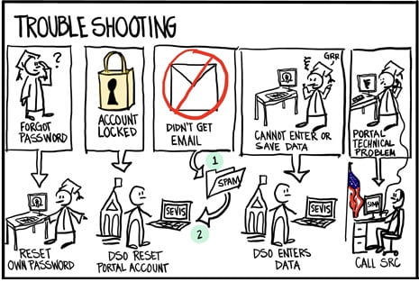 Cartoon of Troubleshooting the SEVP Portal