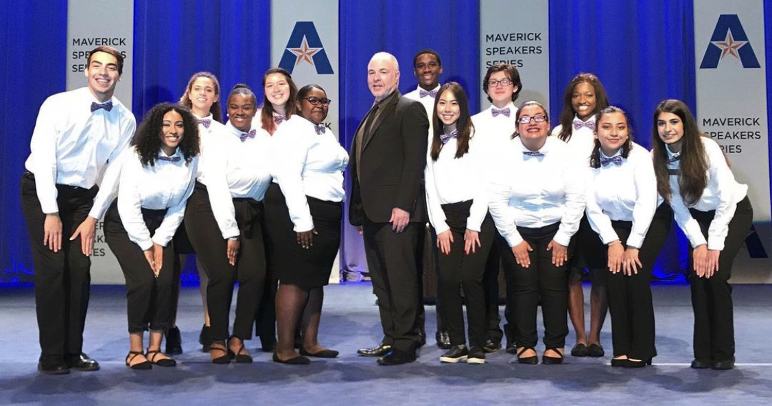 Maverick speaker series with UTA Ambassadors on stage.