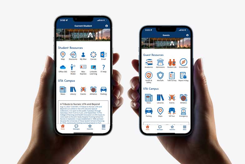Image of two mobile phones showing mobile app screens