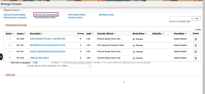 Screenshot view of MavPlanner