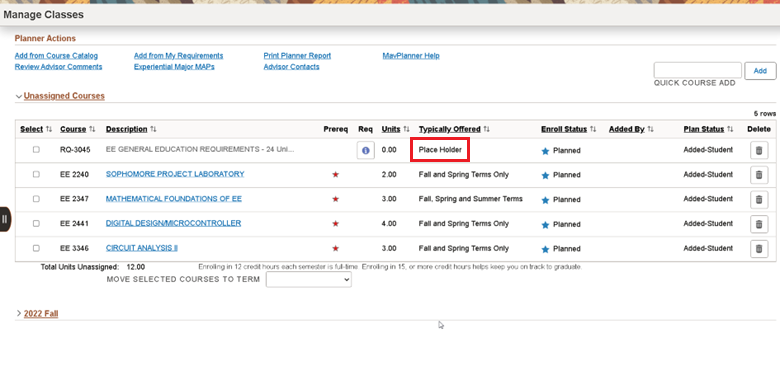 Screenshot view of MavPlanner
