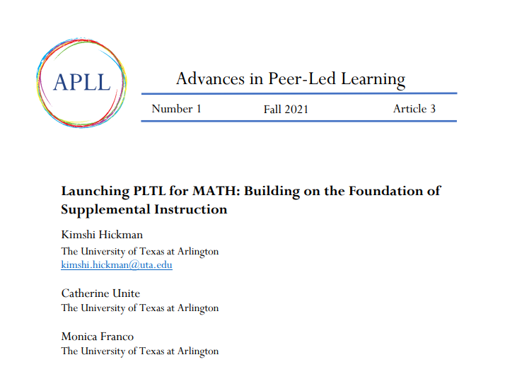 Screenshot of 'Launching PLTL for MATH: Building on the Foundation of Supplemental Instruction' article, first page.